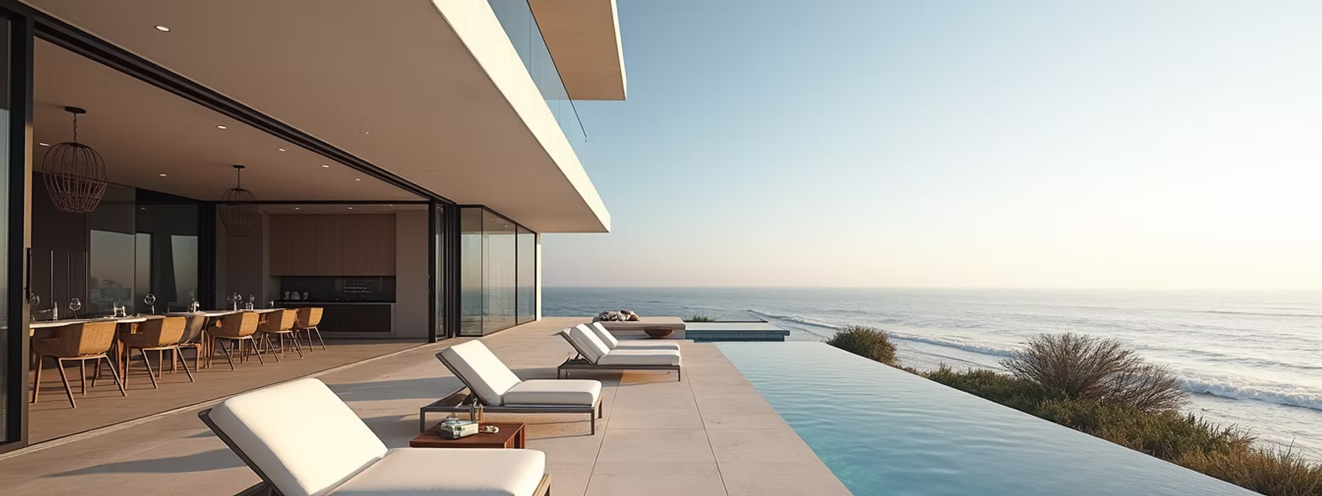 Eye-level view of a modern beachfront home in Redondo Beach