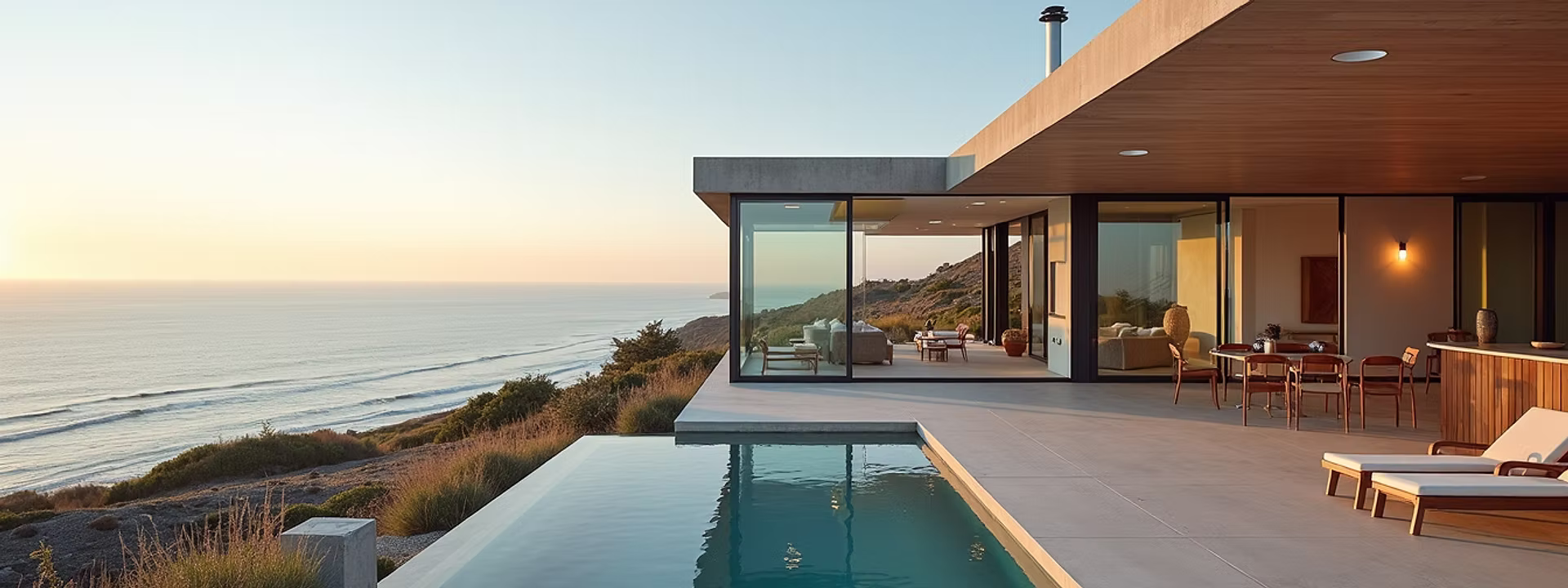 Eye-level view of a modern coastal home in Southern California
